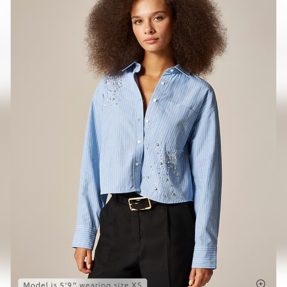 J Crew Étienne cropped button-up shirt with embellishments in stripe CN502